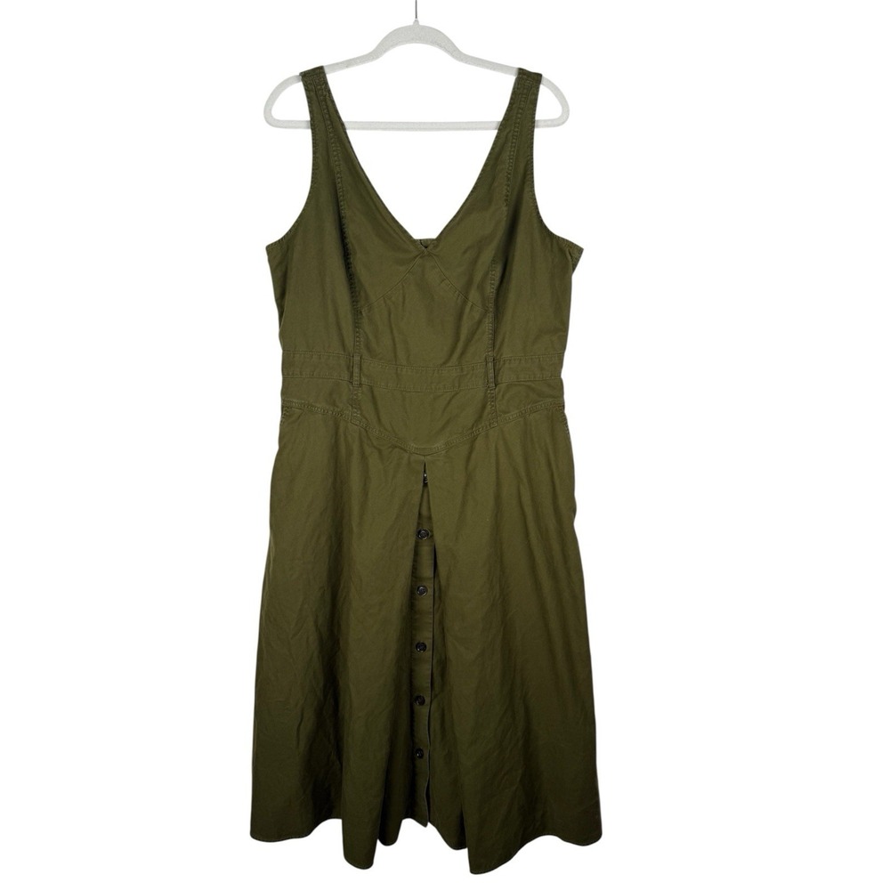 Banana Republic Overall Jumper V-Neck Dress Green Size 18 Drop-Waist A-Line‎